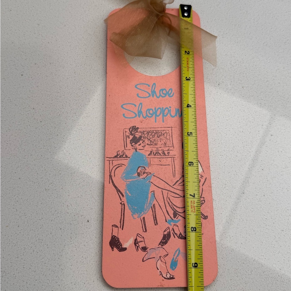 Vintage Door Hanger Sign Shoe Shopping Retro 1950s 1960s Inspired Pink - Picture 13 of 13